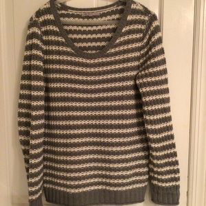 GAP….sweater , size large, gray and white horizontal stripes 100% cotton..